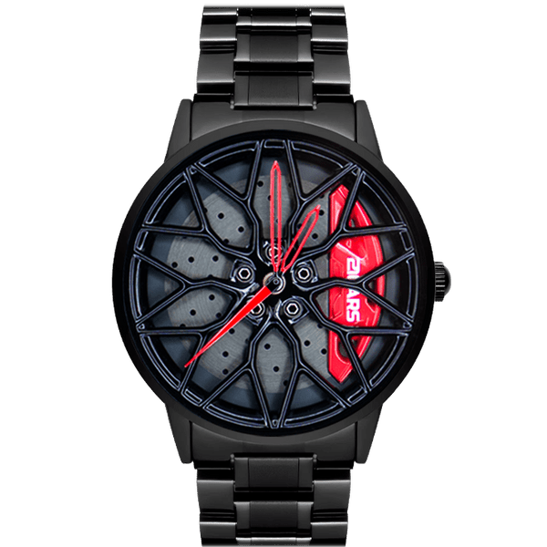 Sporty Alloy Wheel Dial Watch ⌚ | Luxury Black Steel Strap 🖤