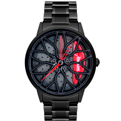 Sporty Alloy Wheel Dial Watch ⌚ | Luxury Black Steel Strap 🖤