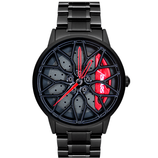Sporty Alloy Wheel Dial Watch ⌚ | Luxury Black Steel Strap 🖤