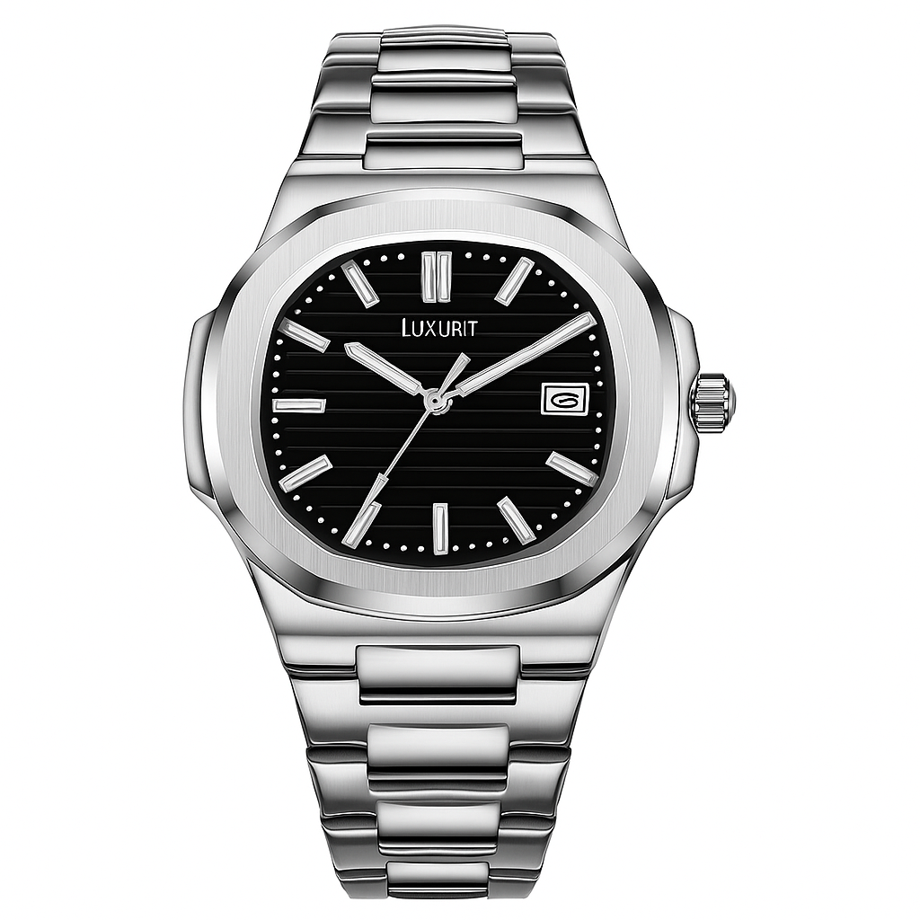 Classic Black Dial Stainless Steel Watch
