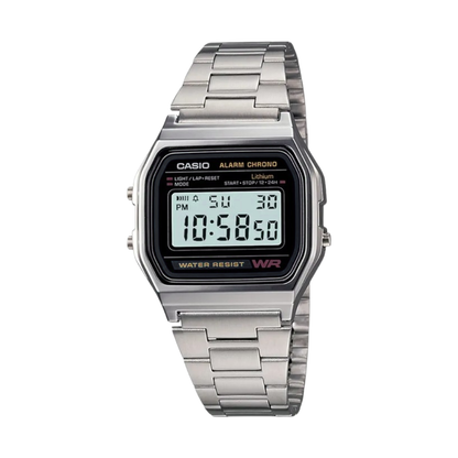 Retro Digital Watch – Stainless Steel, Water Resistant, Alarm, Chronograph