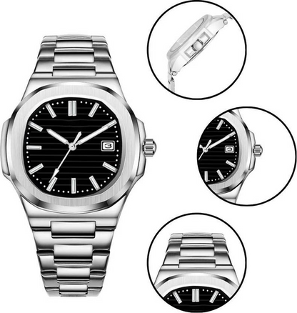 Classic Black Dial Stainless Steel Watch