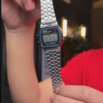 Retro Digital Watch – Stainless Steel, Water Resistant, Alarm, Chronograph