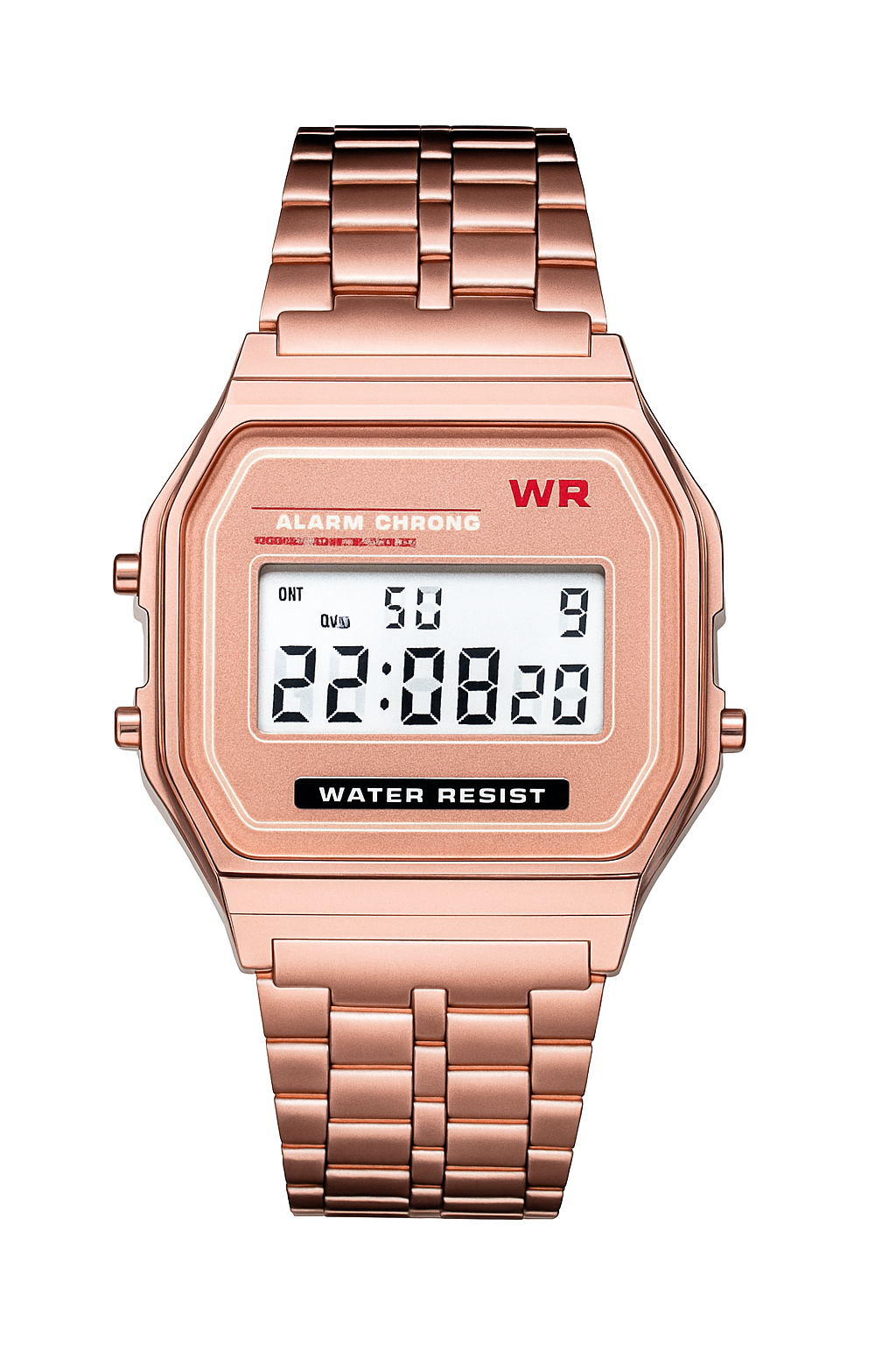 Retro Digital Watch – Stainless Steel, Water Resistant, Alarm, Chronograph